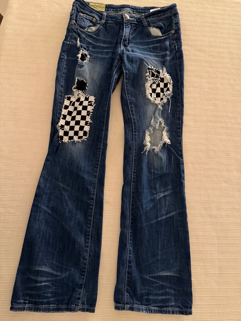 Machine Nouvelle Mode Patchwork Distressed Flare Jeans 31/45